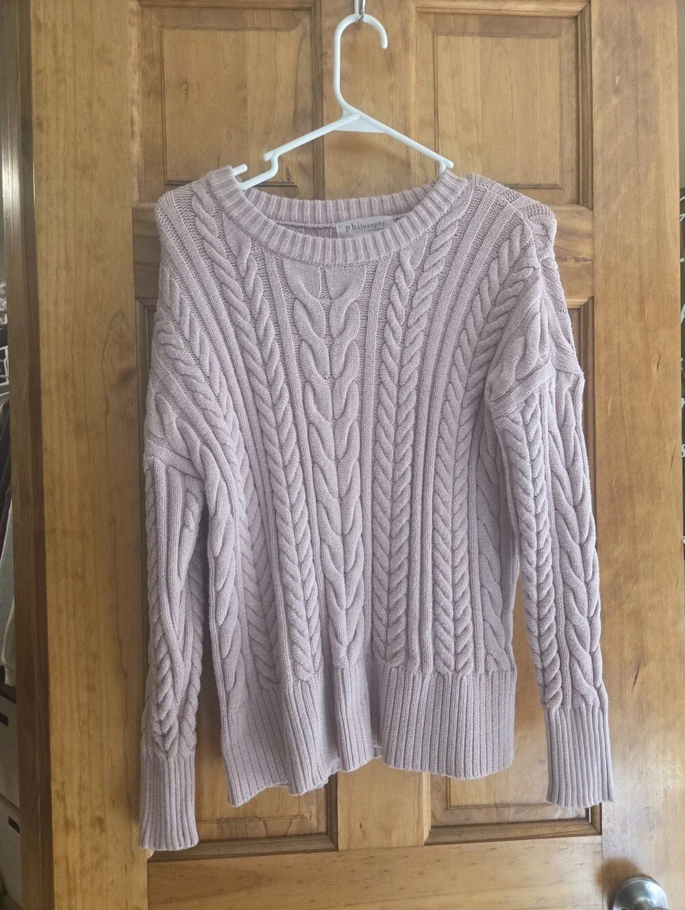 Philosophy Cable Knit Crewneck Sweater in Light Mauve